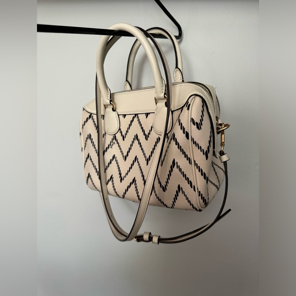 Coach white mini Boston bag w/Geo chevron print in signature canvas